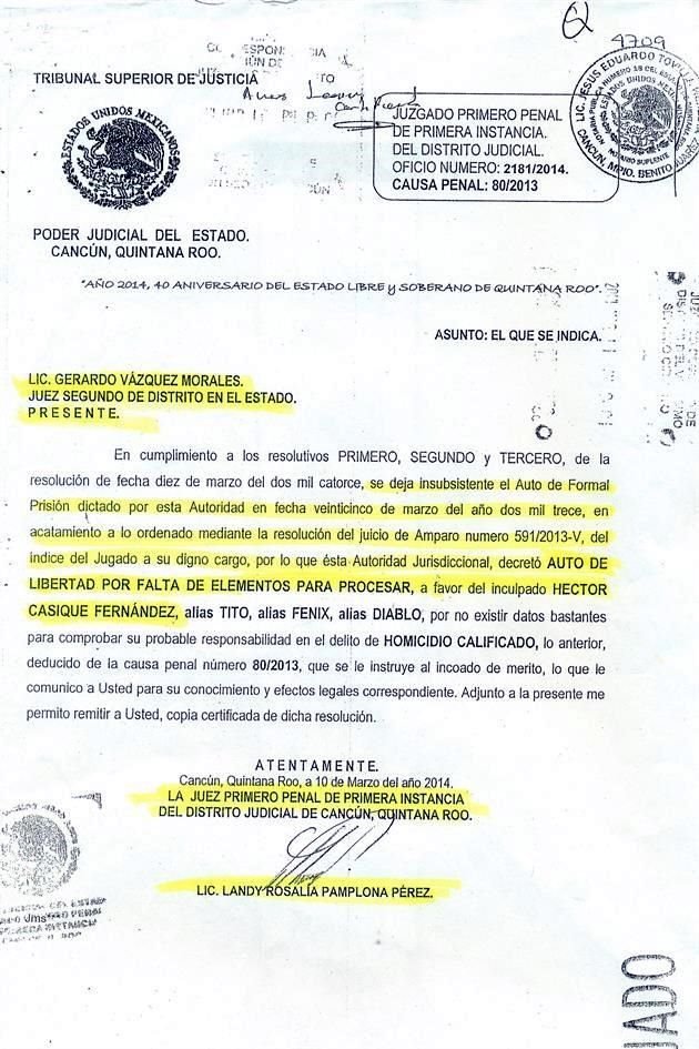 Por las irregularidades en el proceso judicial, la defensa de Casique ganó un juicio de amparo, y en marzo de 2014 un juez federal ordenó su liberación inmediata.