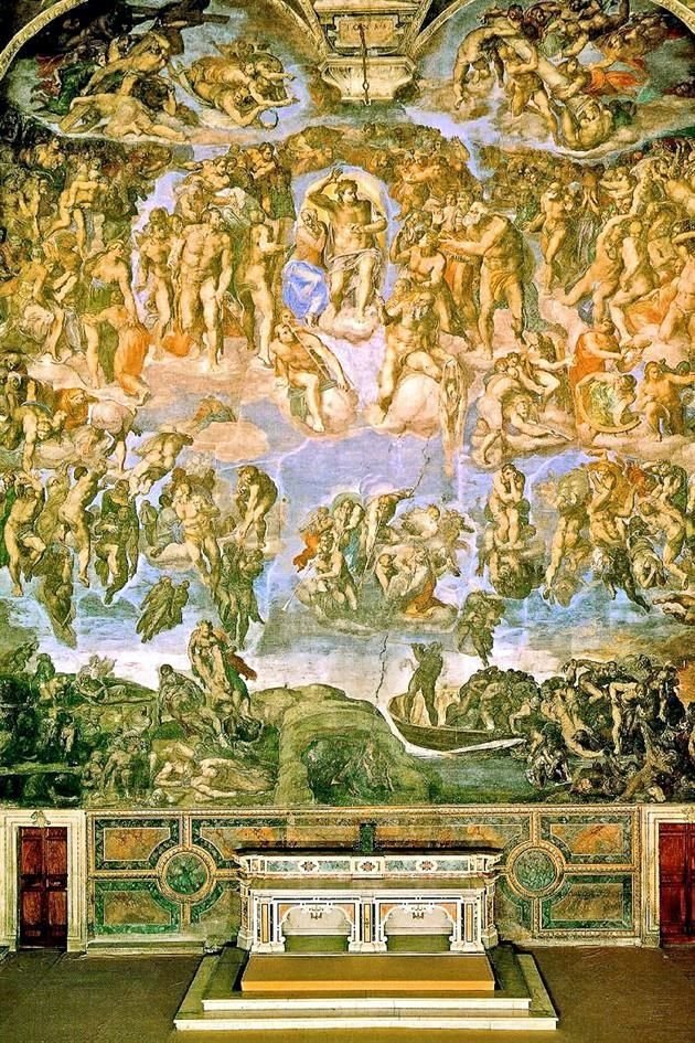 A diferencia de los frescos que Miguel Ángel pintó en la bóveda, 22 años después el mismo artista realizó el mural de 'El Juicio Universal'.