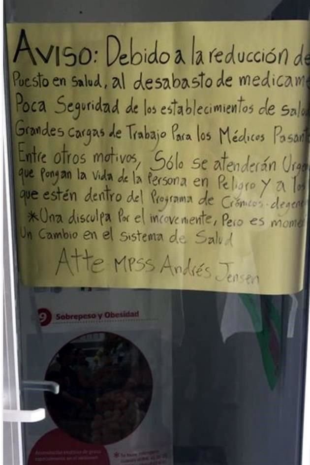 En las clínicas en diferentes lugares del País colocaron letreros para avisar a los pacientes de las medidas.