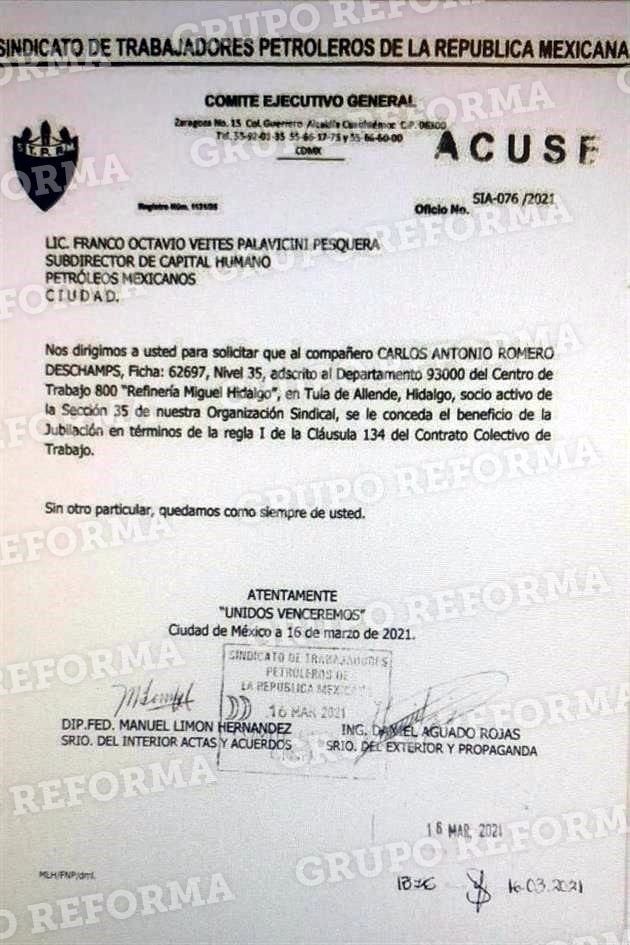 Por el momento, ninguna autoridad en Pemex ha confirmado el inicio de este trámite ante el área de Capital Humano de la empresa.