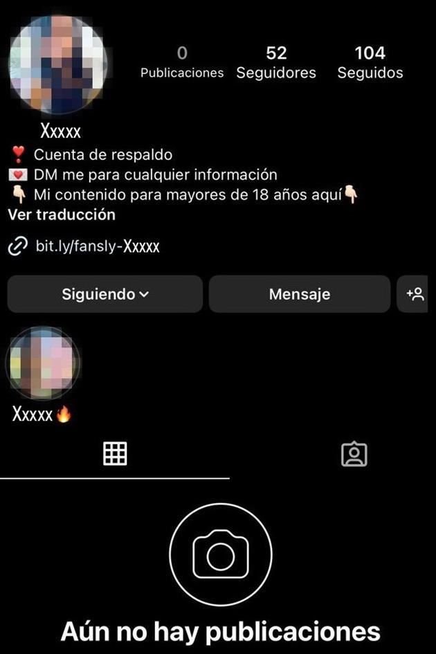 Toman fotografías de su Instagram para crear una cuenta apócrifa con otro nombre en esta red social. En esta última hay una liga para promocionar una supuesta página en la plataforma FansLy.