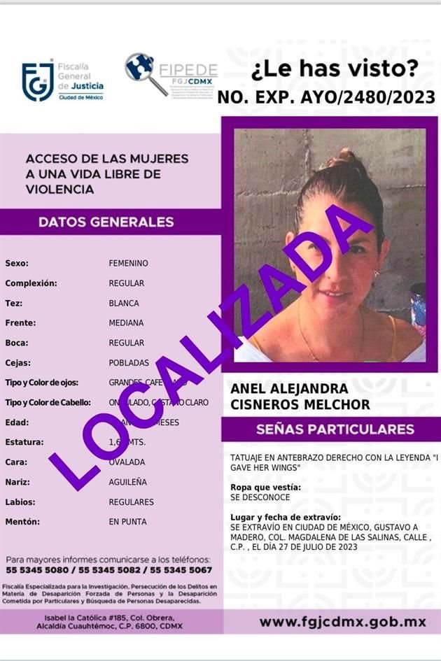 La FGJ aseguró que la ausencia de la mujer fue voluntaria y no fue víctima de ningún delito.