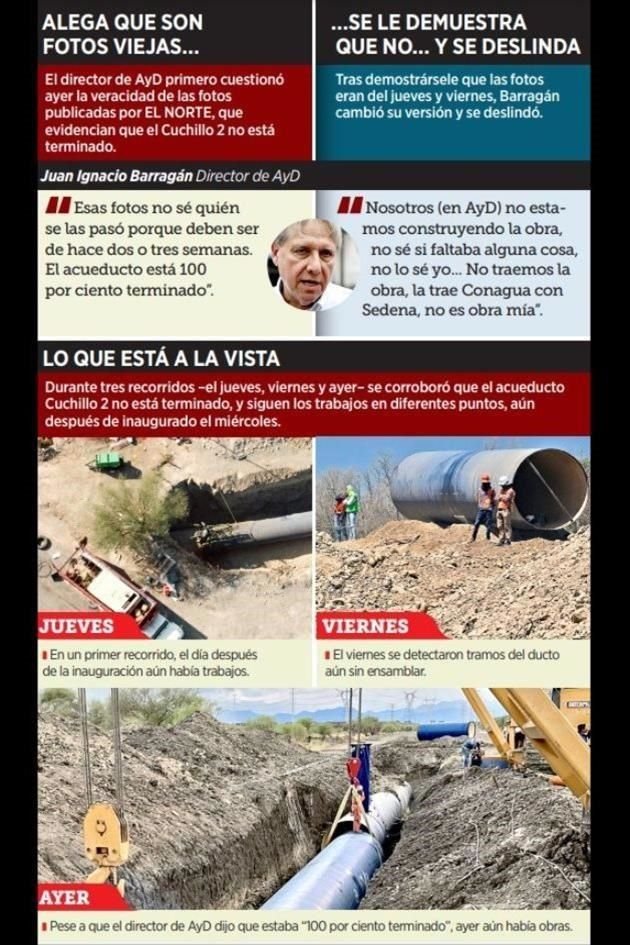 Pese a que autoridades afirman tener más avances en el Acueducto El Cuchillo 2, aún hay trabajos pendientes en la obra.