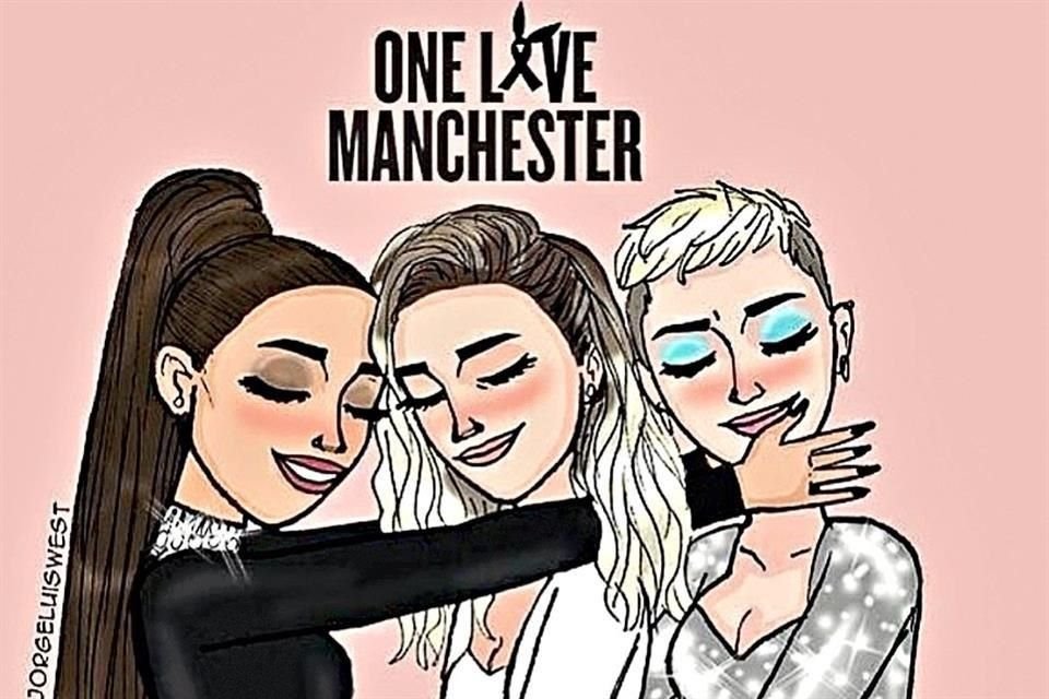 Miley Cyrus difundió en redes un dibujo de ella junto a Grande y Katy Perry.