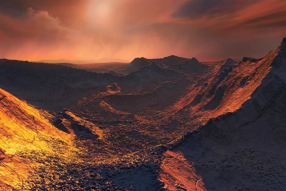 Representación de la superficie de la 'supertierra', bautizada como Barnard b. El exoplaneta es un mundo frío y oscuro que podría estar a unos -170 grados centígrados.