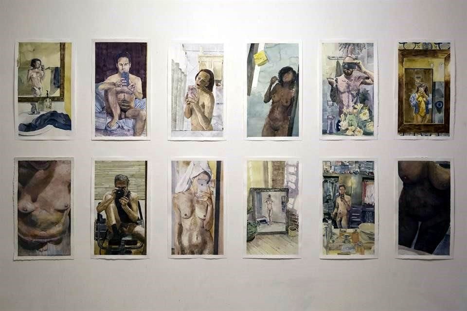 El creador produjo gouches que transformaron las fotos en obras pictricas, expuestas en la muestra 'Send Nudes'.