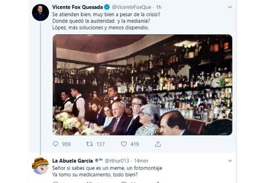 Vicente Fox retomó un meme para criticar al Gobierno de AMLO.