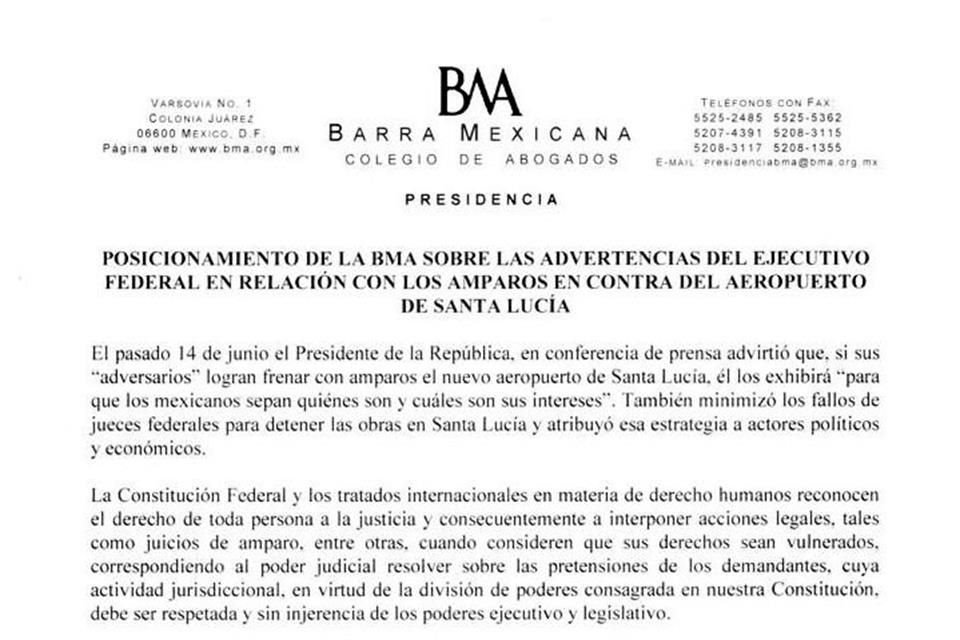 La organización de litigantes advirtió que las acciones mediáticas del Poder Ejecutivo pueden provocar la inhibición y presión a las decisiones del Poder Judicial.