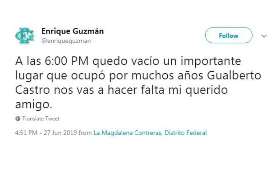 A las 6:00 PM quedó vacío un importante lugar que ocupó por muchos años Gualberto Castro, nos vas a hacer falta mi querido amigo.