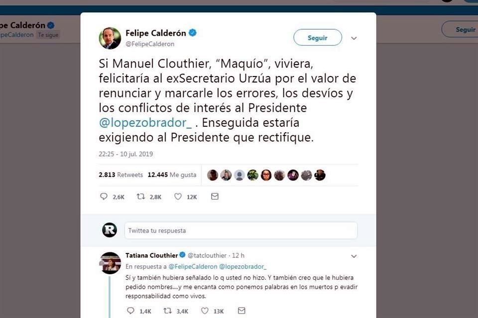 Un tuit de Calderón sobre 'Maquío' y Urzúa provocó que las hermanas Tatiana y Rebeca Clouthier criticaran al ex Presidente.