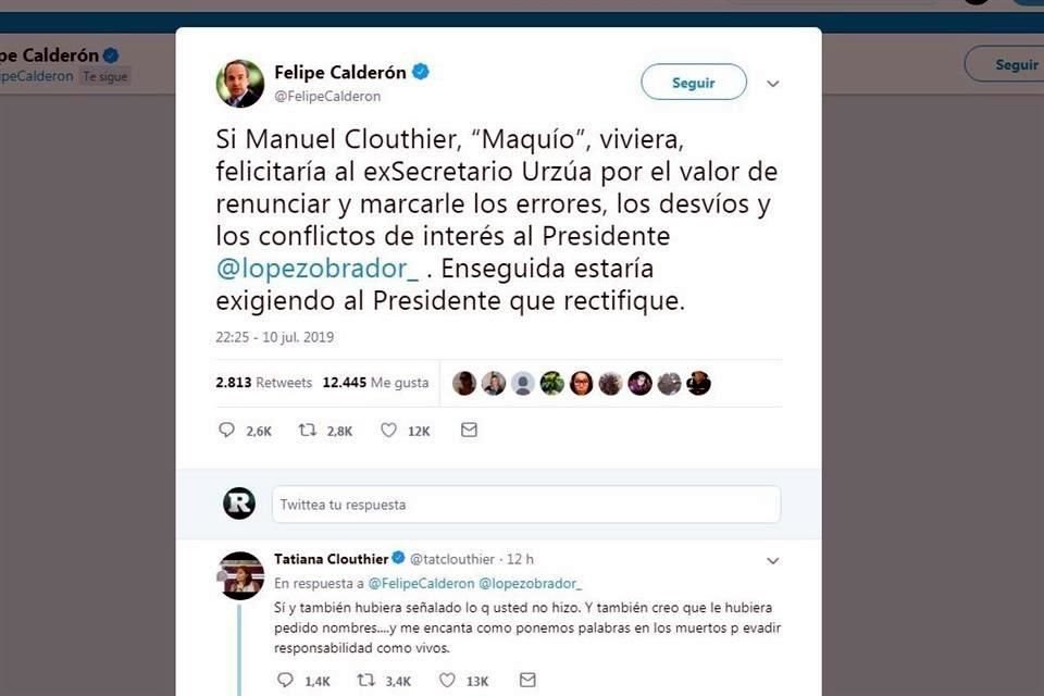 Un tuit de Calderón sobre 'Maquío' y Urzúa provocó que las hermanas Tatiana y Rebeca Clouthier criticaran al ex Presidente.