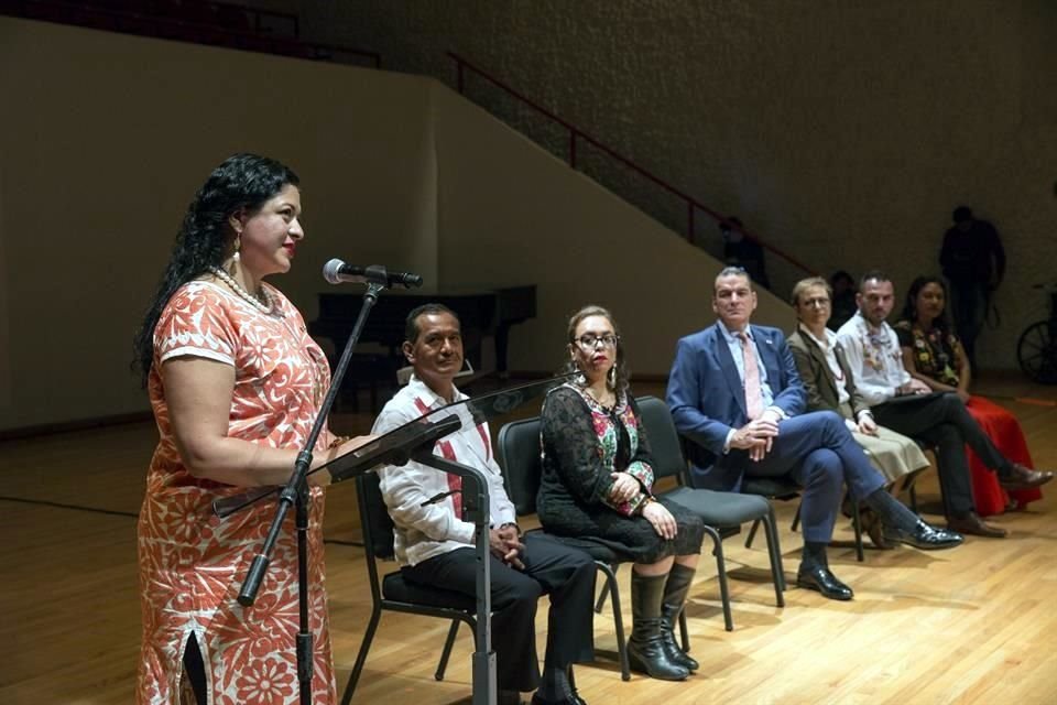 Alejandra Frausto, Juan Gregorio Regino,  Pierre Alarie embajador de Canadá en México, Frédéric Vacheron, Unesco, en la ceremonia inaugural de la: Feria de las Lenguas Indígenas Nacionales 2019.