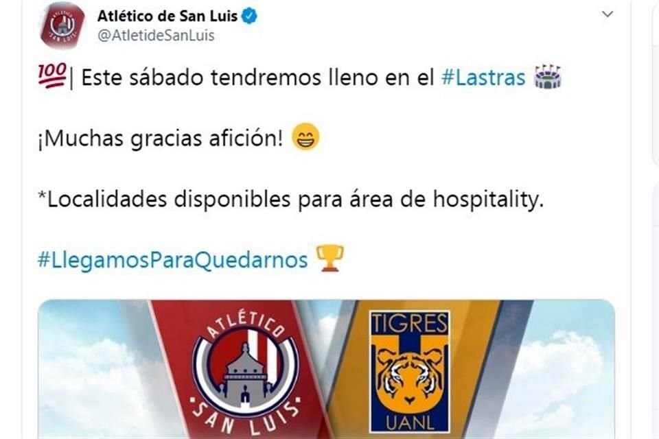 El San Luis hizo el anuncio en sus redes sociales.