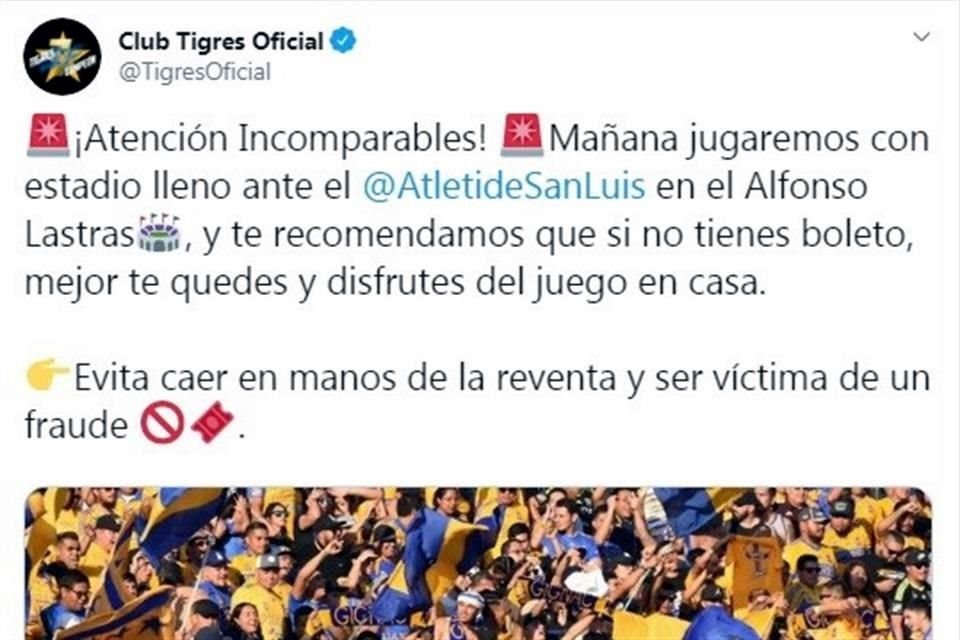 El club hizo un llamado a su afición.