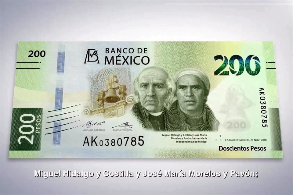 El Banxico presentó el nuevo billete de $200, que cuenta con elementos de seguridad como un hilo dinámico y un folio creciente.
