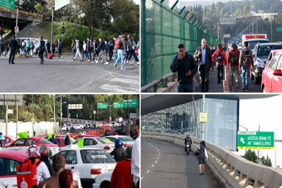 En Santa Fe, taxistas tienen detenidas vialidades como la México-Toluca y Av. de los Poetas, provocando que las personas se trasladen a pie.