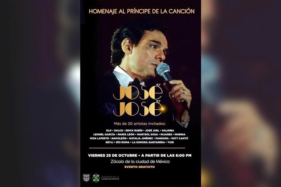 El homenaje a José José en el Zócalo se realizará el viernes 25 de octubre.