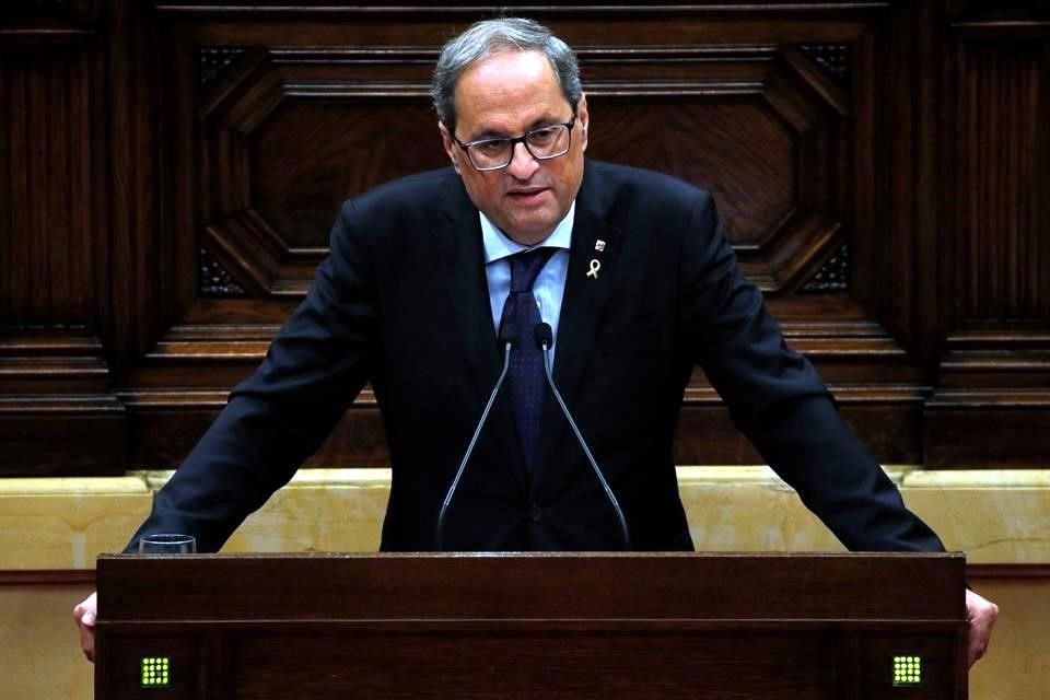 El presidente regional de Cataluña, Quim Torra, dirigió un mensaje al parlamento catalán.