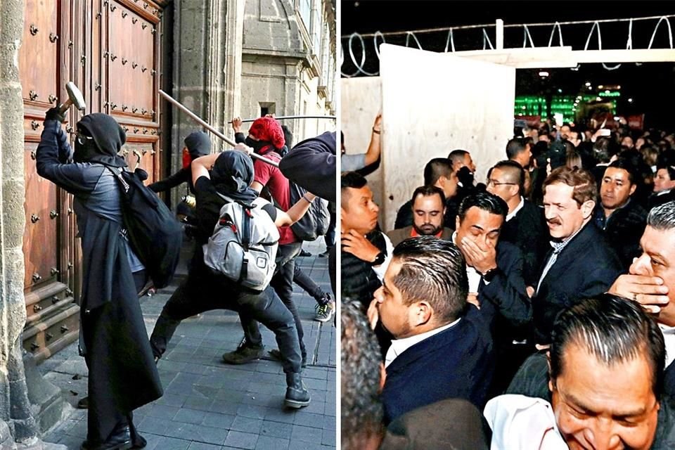 A Ediles opositores, guardias lanzaron ayer 'aerosol defensivo' en la Puerta Mariana (der).