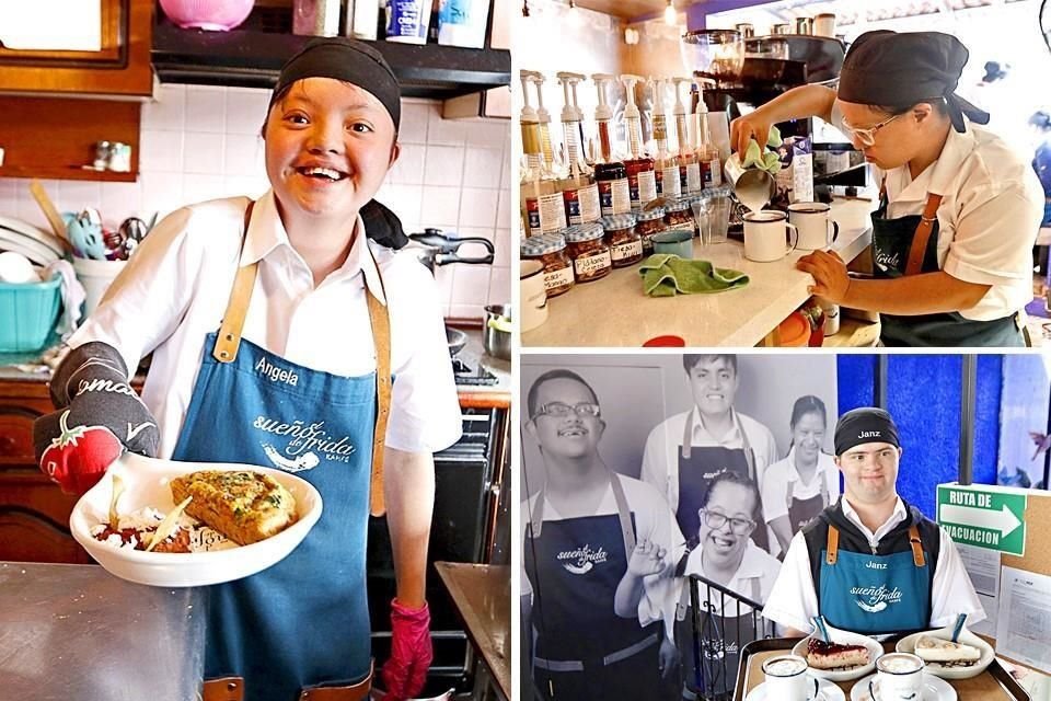 Del equipo, ocho con Síndrome de Dow están próximos a graduarse como técnicos gastrónomos, dos tienen discapacidad intelectual sirven de apoyo y tres monitores vigilan la operación.
