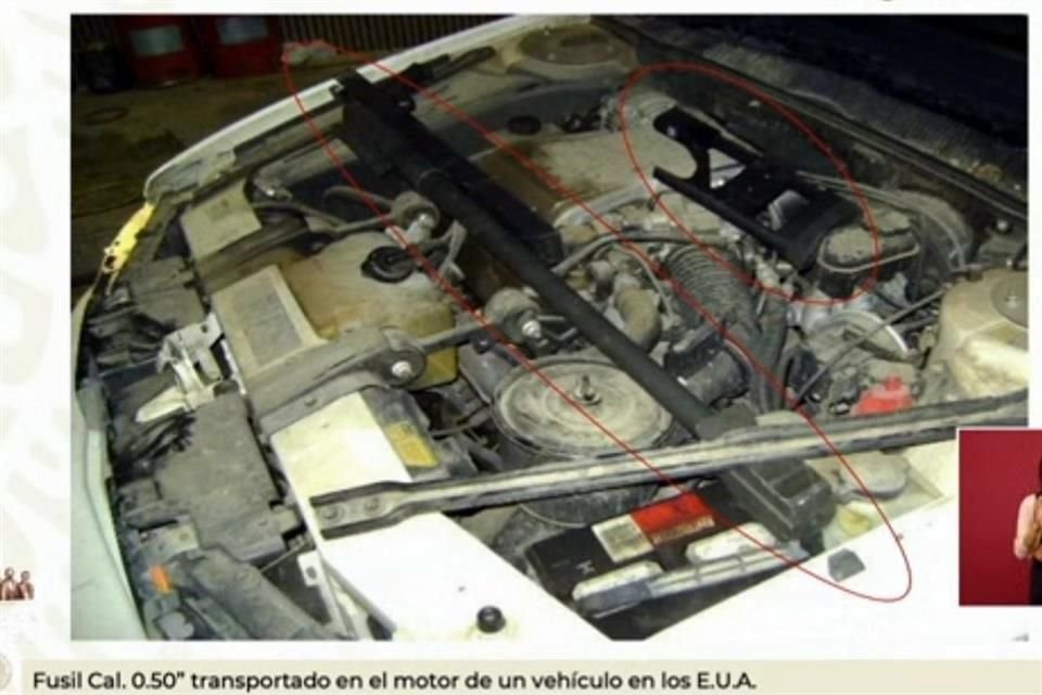 Un fusil calibre 50 fue localizado en el motor de un vehículo durante las revisiones, mostró titular de Sedena.