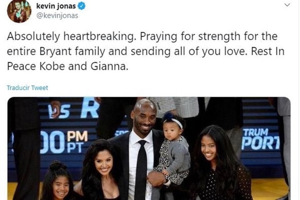 Kevin Jonas su otro de los famosos que dio las condolencias: 'Absolutamente desgarrador. Orando por la fuerza para toda la familia Bryant. Descansa en paz Kobe y Gianna'.