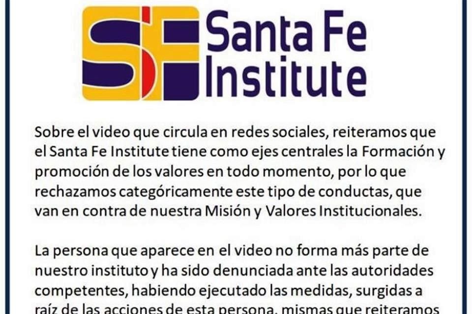 El Instituto, a través de su página de Facebook, anunció que además de despedir a la maestra, ella fue denunciada ante las autoridades.