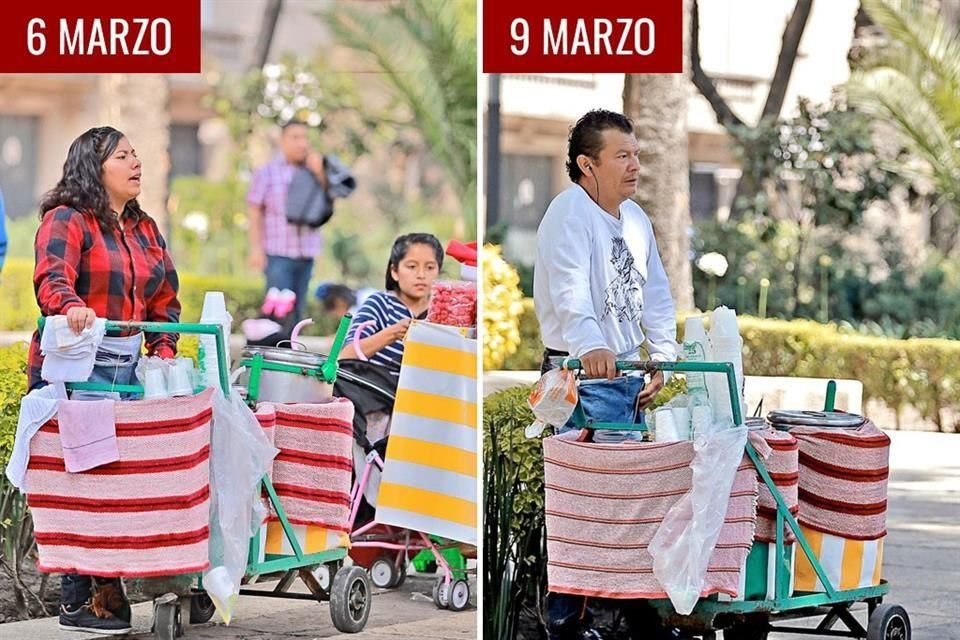 Una vendedora de nieves atendió la convocatoria #UnDíaSinNosotras por lo que su papá se hizo cargo del negocio que tienen en Reforma, a la altura de Torre Mayor.