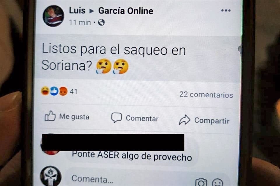 José Luis, de 18 años, publicó en Facebook una invitación para cometer un robo masivo en Soriana de García.