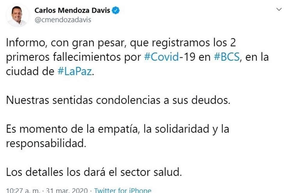 Son los primeros decesos registrados en la entidad por esta enfermedad.