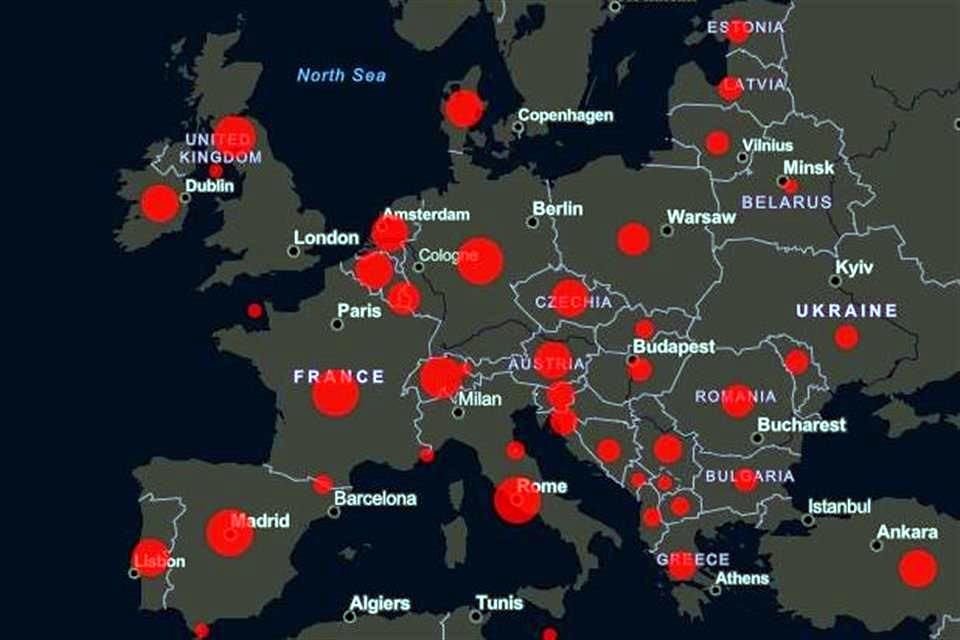 Mapa de contagios de la Universidad John Hopkins.