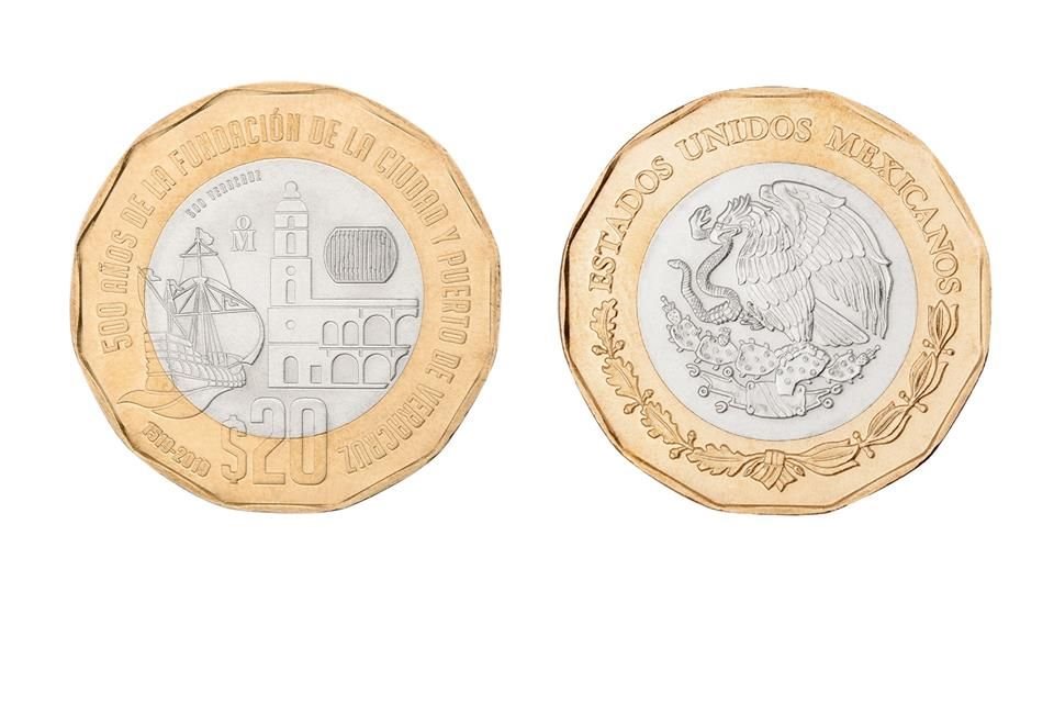 Banxico puso en circulación nueva moneda de $20, alusiva a los 500 años de la Fundación de la Ciudad y Puerto de Veracruz.