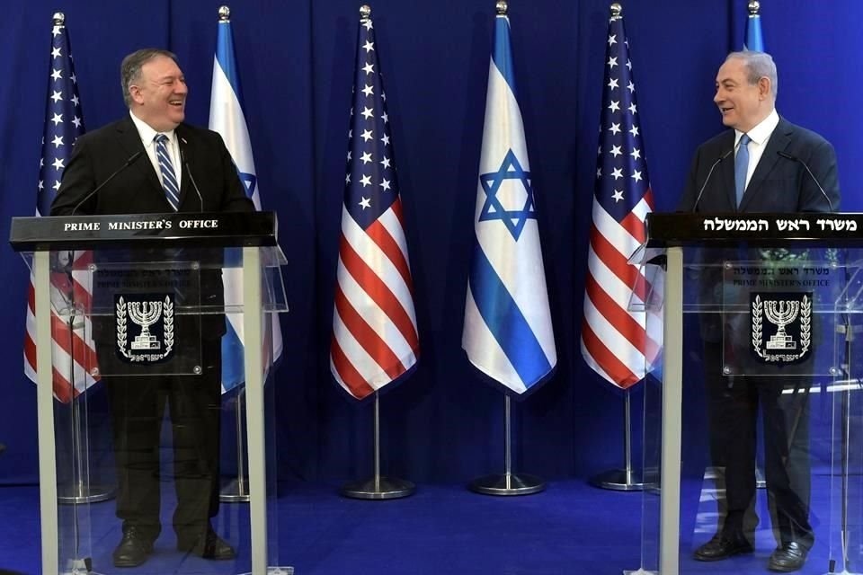 El Primer Ministro de Israel, Benjamín Netanyahu y el secretario de Estado de EU, Mike Pompeo, durante la rueda de prensa ofrecieron en Jerusalén.