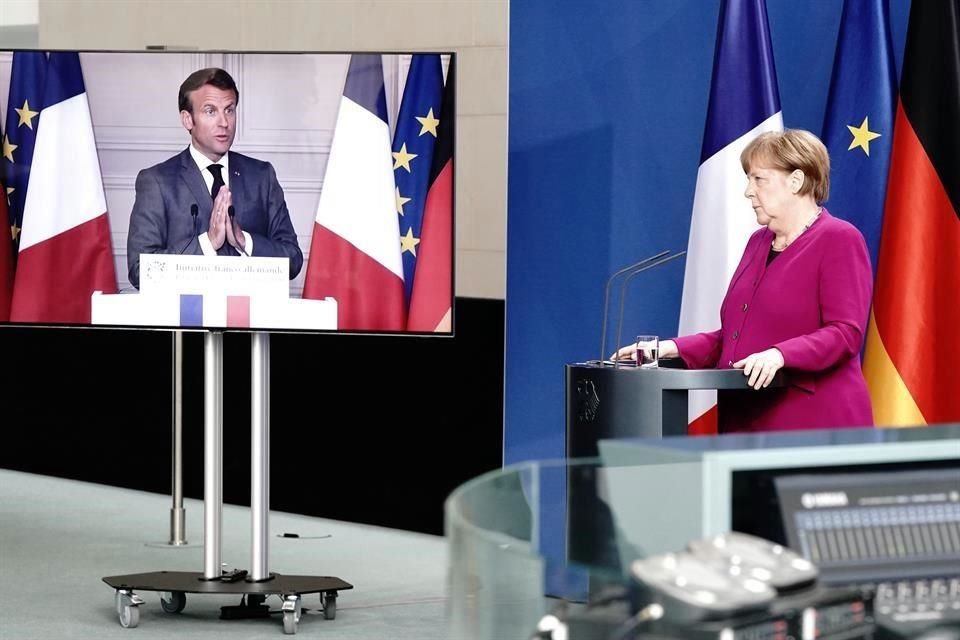 Angela Merkel, canciller alemana, y el Presidente de Francia, Emmanuel Macron, durante el anuncio del Fondo.