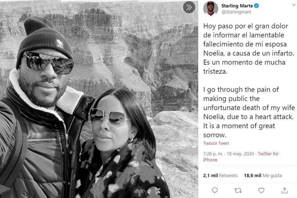 D-backs OF Starling Marte's wife, Noelia, dies due to heart attack