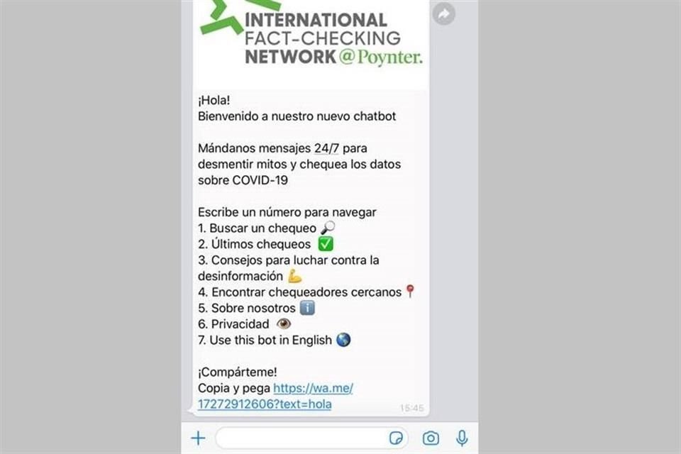 A través de WhatsApp, los usuarios podrán saber si algún contenido sobre la Covid-19 es cierto o falso.