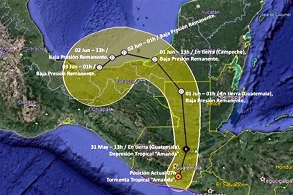 Esta  mañana, 'Amanda' permanece en tierra, cerca de la ciudad de Guatemala.