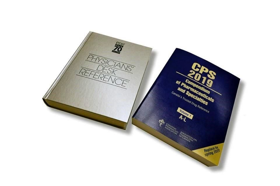 Libros de referencia médica de EE.UU. (PDR) y el compendio de especialidades farmacéuticas de Canadá (CPS).