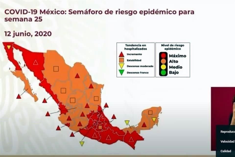 El mapa del semáforo de riesgo de Covid-19 presentado el viernes por la Ssa.