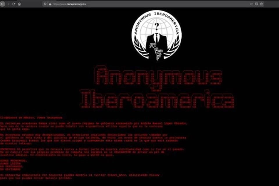 Al entrar a la página, en lugar del sitio oficial aparecía una imagen de 'Anonymous Iberoamerica' con una leyenda.