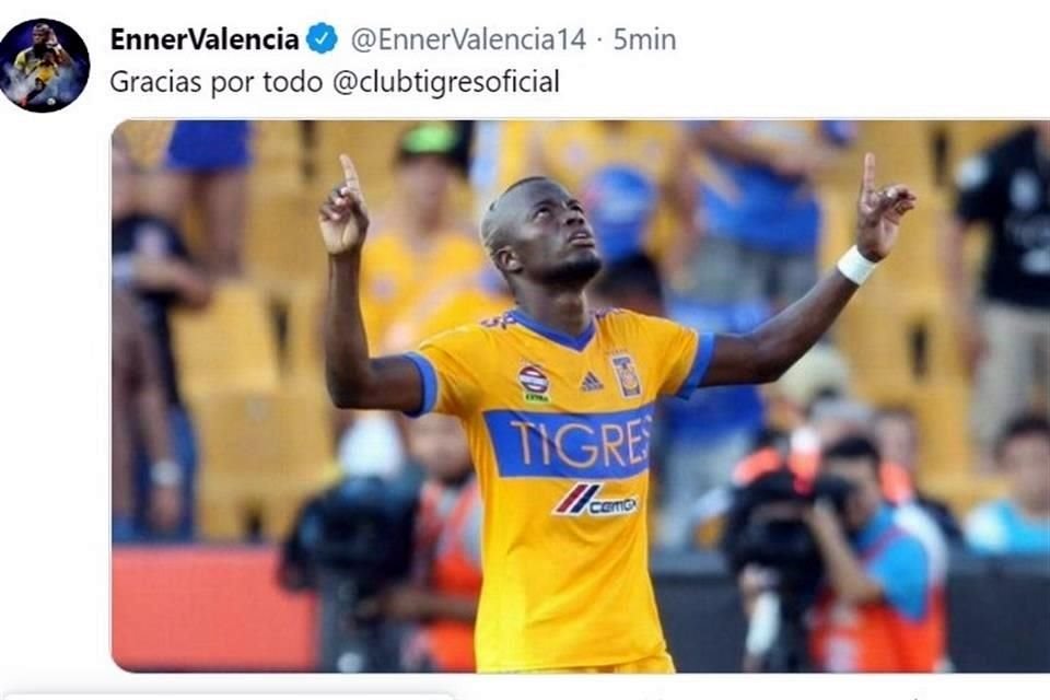 Enner Valencia se despidió así en Twitter de Tigres.