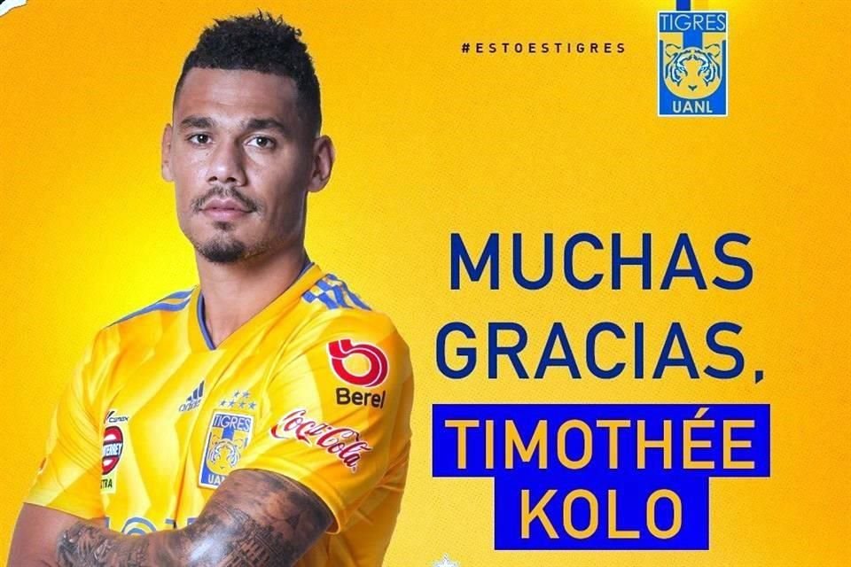 Tigres hizo oficial la salida de Timothée Kolodziejczak.