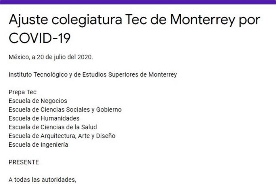 La petición en Google Docs circuló en redes.