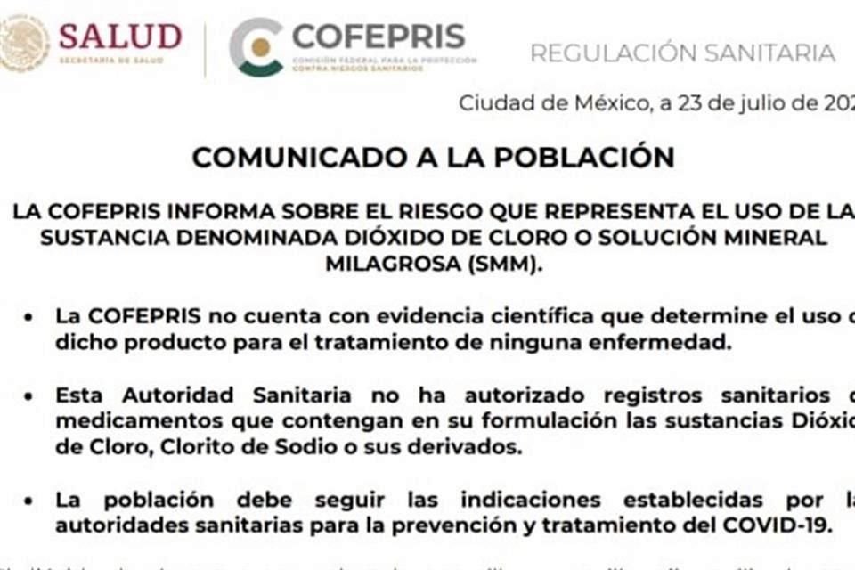 La Cofepris difundió la información en un comunicado.