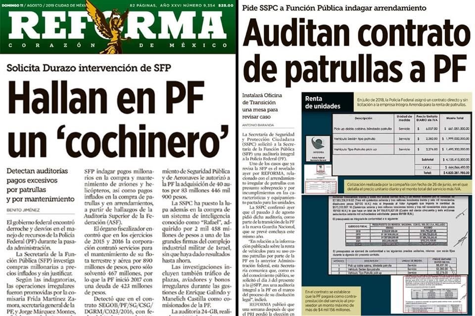UNA TRANSA SOBRE RUEDAS. En agosto del 2019, SSP inició la investigación por contratos irregulares para la compra de equipo y patrullas para la PF, entre ellos una asignación directa a Grupo Andrade.