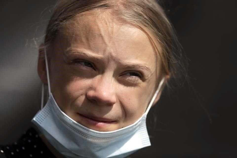 Greta Thunberg en una conferencia de prensa tras la reunión con Merkel.