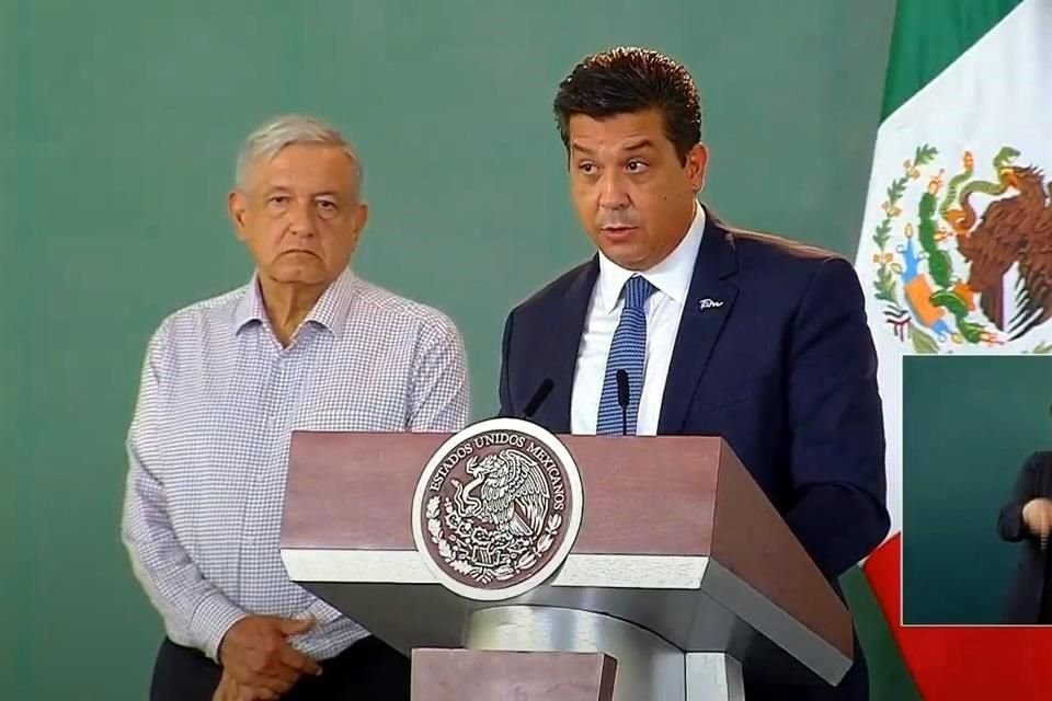 El Gobernador de Tamaulipas con el Presidente López Obrador en conferencia matutina.