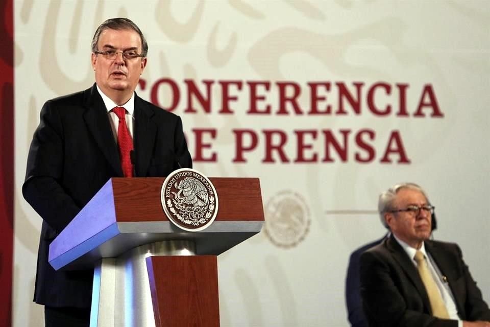 El Secretario Ebrard en la conferencia mañanera de este martes en Palacio Nacional.