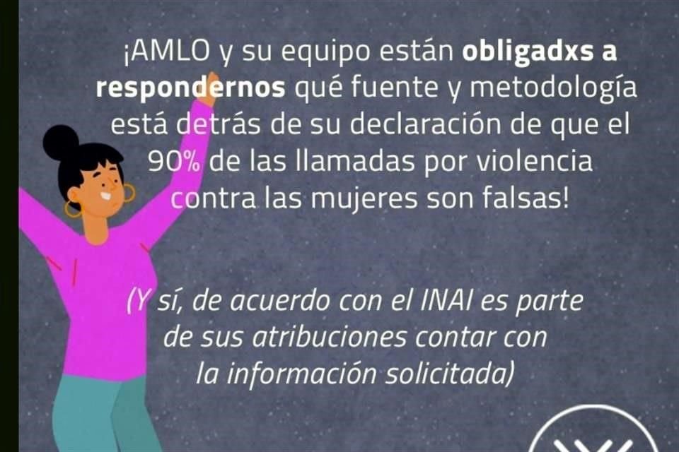 Activistas exigen que el INAI sustente la declaración del Presidente de que el 90% de llamadas al 911 por violencia familiar son falsas.