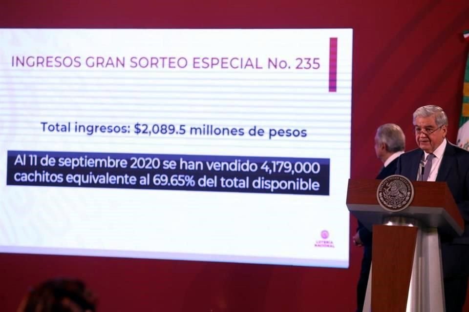 El director de la Lotenal en la conferencia mañanera de este lunes en Palacio Nacional.